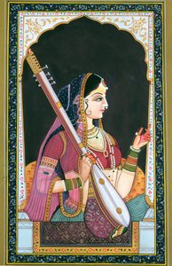 Musician Lady (gouache og akvarel på papir) af School Indian