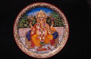 Maleri af Ganesh Ganpati Gud på marmorplade af School Indian