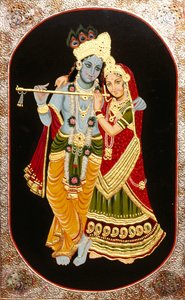 Maleri af Gud Krishna og hendes største hengivne Radha, Indien af School Indian