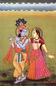Maleri af Gud Krishna og hendes største hengivne Radha, Indien af School Indian