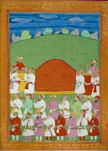 Palanquin af sultanens konkubiner, hof for Shah alem. Indiske og persiske miniaturer i "" Indiens historie fra Tamertante til Orangreyb"" af Niccolo Manucci (1638-1717). BN, Paris.