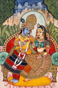 Radha Krishna-miniaturemaleri på elfenben af School Indian