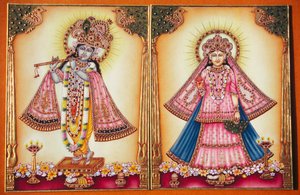 Radha Krishna-miniaturemaleri på elfenben af School Indian