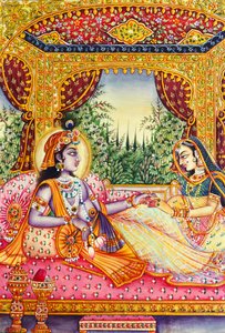Radha Krishna-miniaturemaleri på elfenben af School Indian