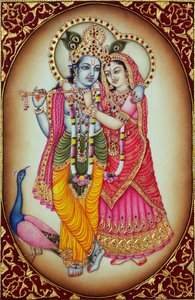 Radha Krishna-miniaturemaleri på elfenben af School Indian