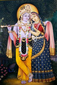 Radha Krishna Miniaturemaleri på papir af School Indian