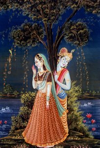 Radha Krishna-miniaturemalerier af School Indian