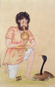 Snake Charmer (gouache og akvarel på papir) af School Indian