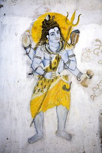 Guden Shiva med en trishul (fresko) af School Indian