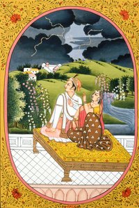 Årskalenderbillede  maleri til en hinduistisk måned Shravan, Indien af School Indian