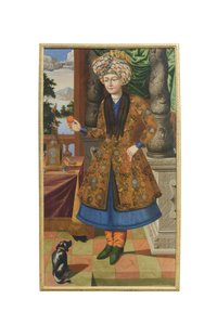 En mand i persisk klædedragt, ukendt kunstner, Safavid-perioden (olie på lærred) af School Iranian