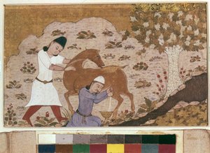 Onager Malkning, slutningen af 1400-tallet (akvarel, gouache, hvid farve, blæk på papir) af School Iranian