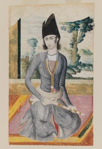 Siddende Qajar Prince (blyant og uigennemsigtig akvarel på papir) af School Iranian