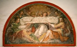 Engle og musikalske figurer (fresco) af School Italian