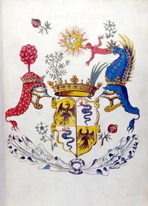 Blazon fra Visconti-familien i Milano, med repræsentation af en drage, der slår et barn. Milanos statsarkiv