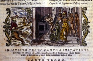 Bradamante møder tryllekunstneren Melisse, som fortæller hende, at hun og Roger (Ruggero, Ruggiero) grundlagde Este-dynastiet, scene taget fra ridderdigtet "Orlando Furioso" (Den rasende Roland) af Ludovico Ariosto (1474 - 1533) dit L