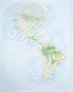 Fysisk kort over Amerika (farve litho) af School Italian