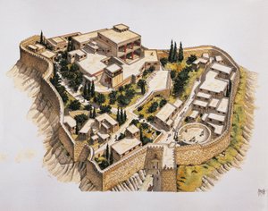 Rekonstruktion af det gamle Mykene (farve litho)