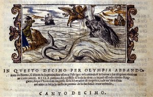 Scene af det ridderlige digt "Orlando Furioso" (Den rasende Roland) af Ludovico Ariosto (1474 - 1533) X L