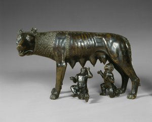 Den kapitolinske ulv, der dier Romulus og Remus af School Italian