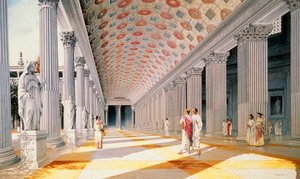 Trajans Forum - rekonstruktion af søjlegangen (farve litho) af School Italian