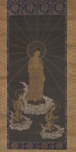 Descent of Amida, eller Raigo, Muromachi Periode c.1333-1568 (blæk på stof) af School Japanese