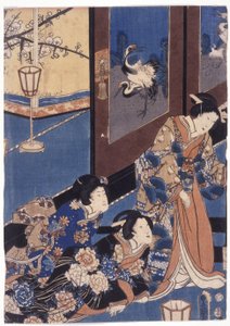 Furyu Azuma Genji (farvet træsnit) af School Japanese