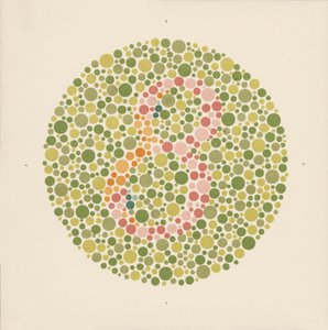 Ishihara-farvetest til påvisning af farveblindhed. (farvelitografi)