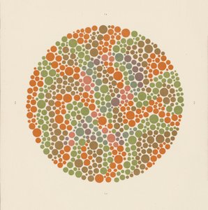 Ishihara-farvetest til påvisning af farveblindhed. (farvelitografi)