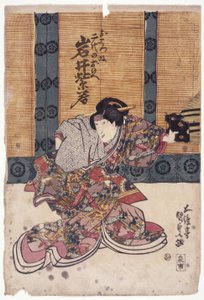Iwai Shijaku i kvinderolle (farvet træsnit) af School Japanese