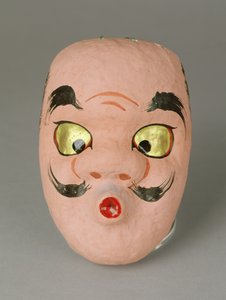 Maske af en gammel mand, der prøver at fløjte, japansk af Japanese School