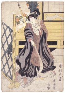 Nakamura Daikichi, kvinderolle med hellebard (farvetræsnit) af School Japanese