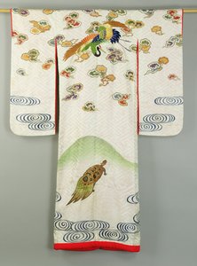 Uchikake Wedding Robe dekoreret med en trane og en skildpadde (tekstil) af School Japanese
