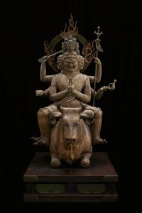 Wisdom King of Awe-inspiring Power (Daiitoku Myōō) (polykromt træ med krystal, bladguld og metal) af Japanese School