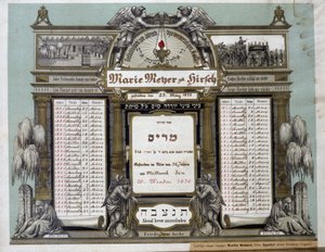 Mindekalender for fremtidige lighustjenester for en afdød nær slægtning. Jahrzeit maleri. Jødisk museum i Basel, Schweiz. af School Jewish