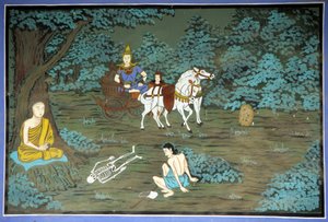 Buddha i meditation og skelet. Fresco i Yongju-templet, Suwon-regionen, Korea. af School Korean