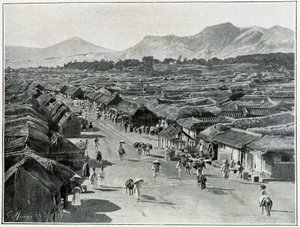 Udsigt over hovedgaden i Seoul, hovedstaden i Korea i det 19. århundrede