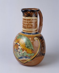Folkekunst: pulque krukke (fermenteret agave alkohol) i malet og lakeret terracotta, fra Mexico. 1972 Valley Museum, Barcelonnette (Alpes de Haute Provence)