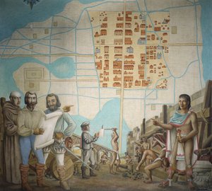 Tre mænd står i en konstruktion, Mexico City, Mexico
