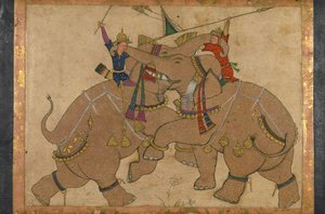 Elephant Combat (blæk, pigmenter på papir monteret på pap)