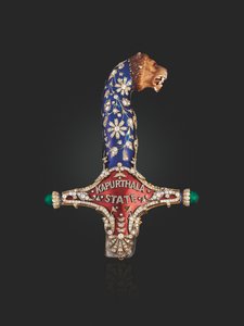 Hilt af statssværdet af Maharaja Jagatjit Singh af Kapurthala, ca. 1900 (emalje, diamanter og rubiner)