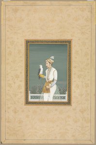 Portræt af en prins med en høg af School Mughal