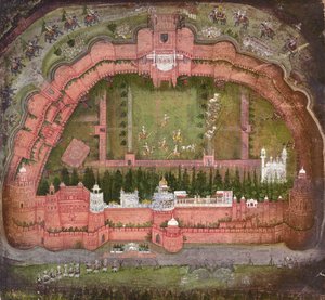 The Red Fort, Agra, Johnson Album VII nr.1 nummereret 11, ca. 1750 (gouache på papir)