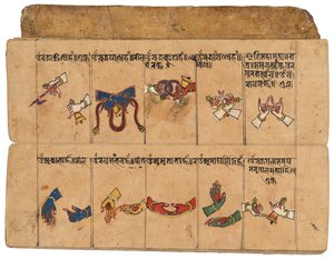 Et Thyasapu-manuskript med ikonografiske illustrationer af mudraer, Nepal af School Nepalese
