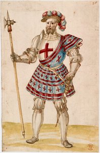 Bomuld Augustus III, f.25, En ridder med stanghammer (vellum)