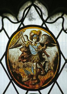 Roundel: St Michael (farvet glas) af School Netherlandish