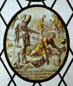 Roundel: Tobias fanger en fisk (farvet glas) af School Netherlandish
