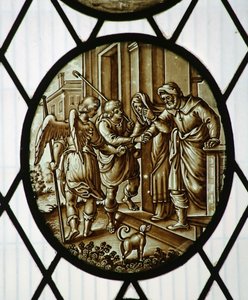 Roundel: Tobias tager afsted med englen, sandsynligvis 1800-tallet (farvet glas) af School Netherlandish