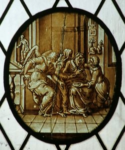 Roundel: Tobias helbredt for sin blindhed, sandsynligvis 1800-tallet (farvet glas) af School Netherlandish