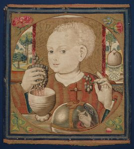 The Infant Christ Pressing the Wine of the Eucharist, ca.1500 (linnedkæde, uld, silke og forgyldt skudgarn) af School Netherlandish